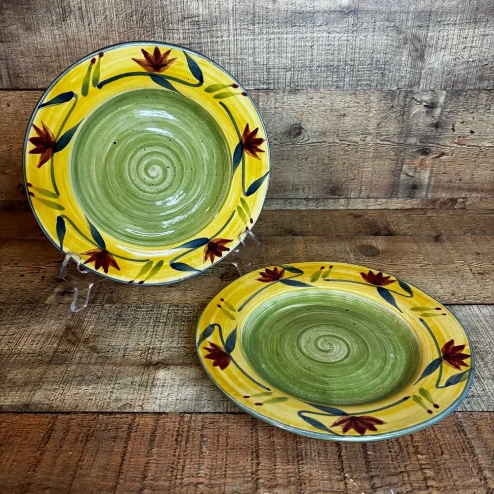2- Pier 1 One Elizabeth Hand Painted Floral Stoneware Salad Plates 8”